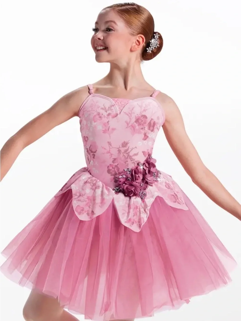 Weissman Kids Pink Floral Ballet Costume with Hairpiece